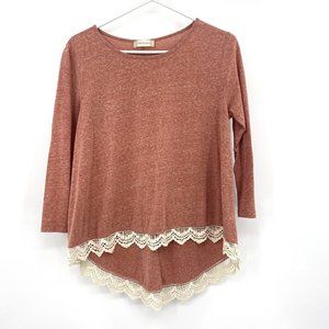 Altar’d State Orange Lace Trim Top Size Small
